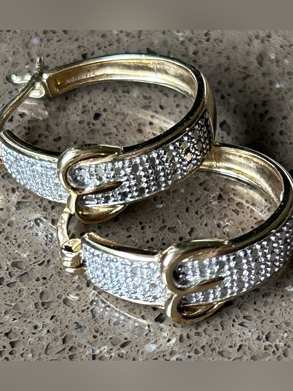 Vintage 925 DL Sterling Silver Two-Tone Belt Buckle Hoop Earrings - 0.75” Drop
